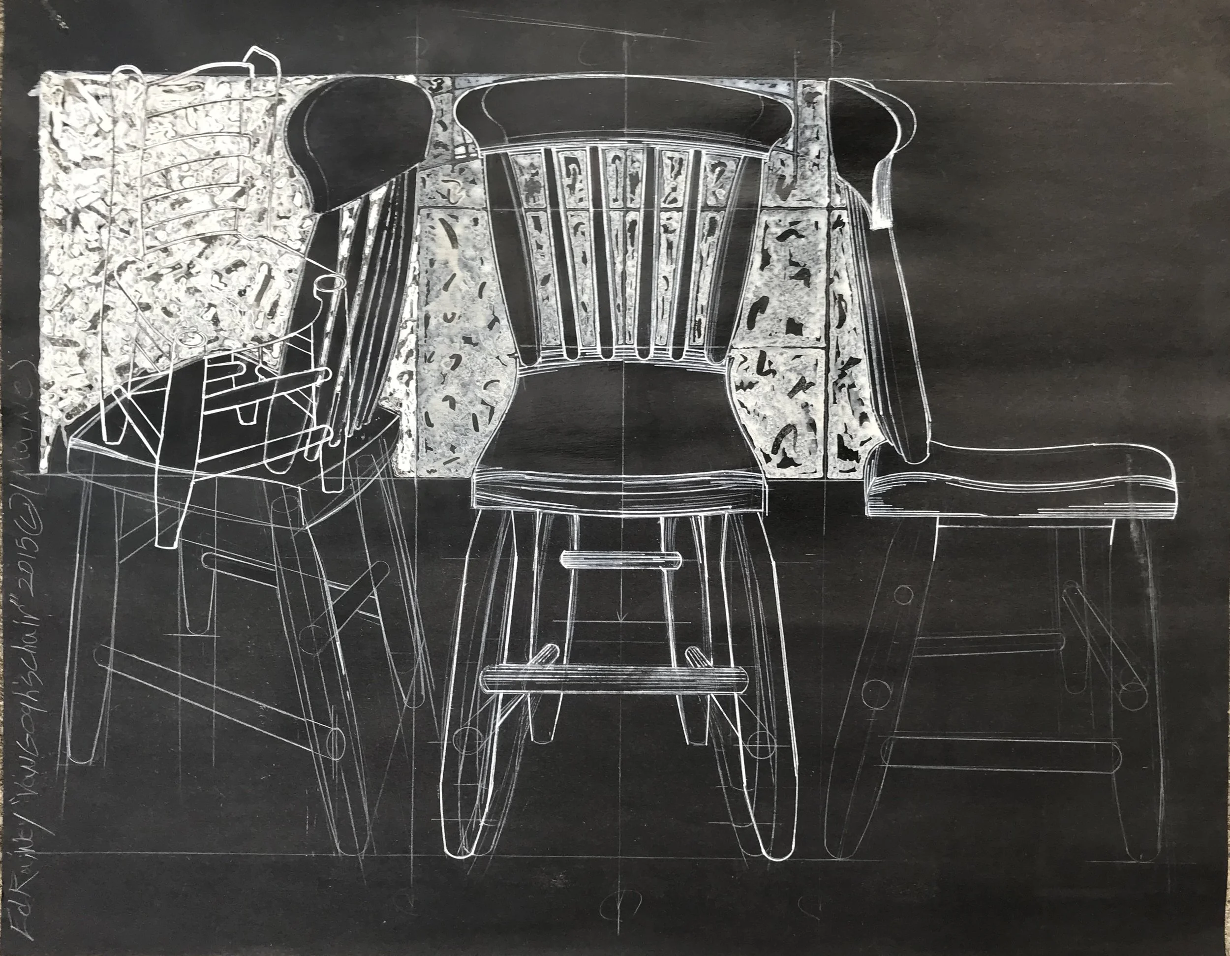 "Van Gogh’s Chair (Maine)," 2015,
mixed media on paper, 22 x 28 in.				
$2500, SOLD