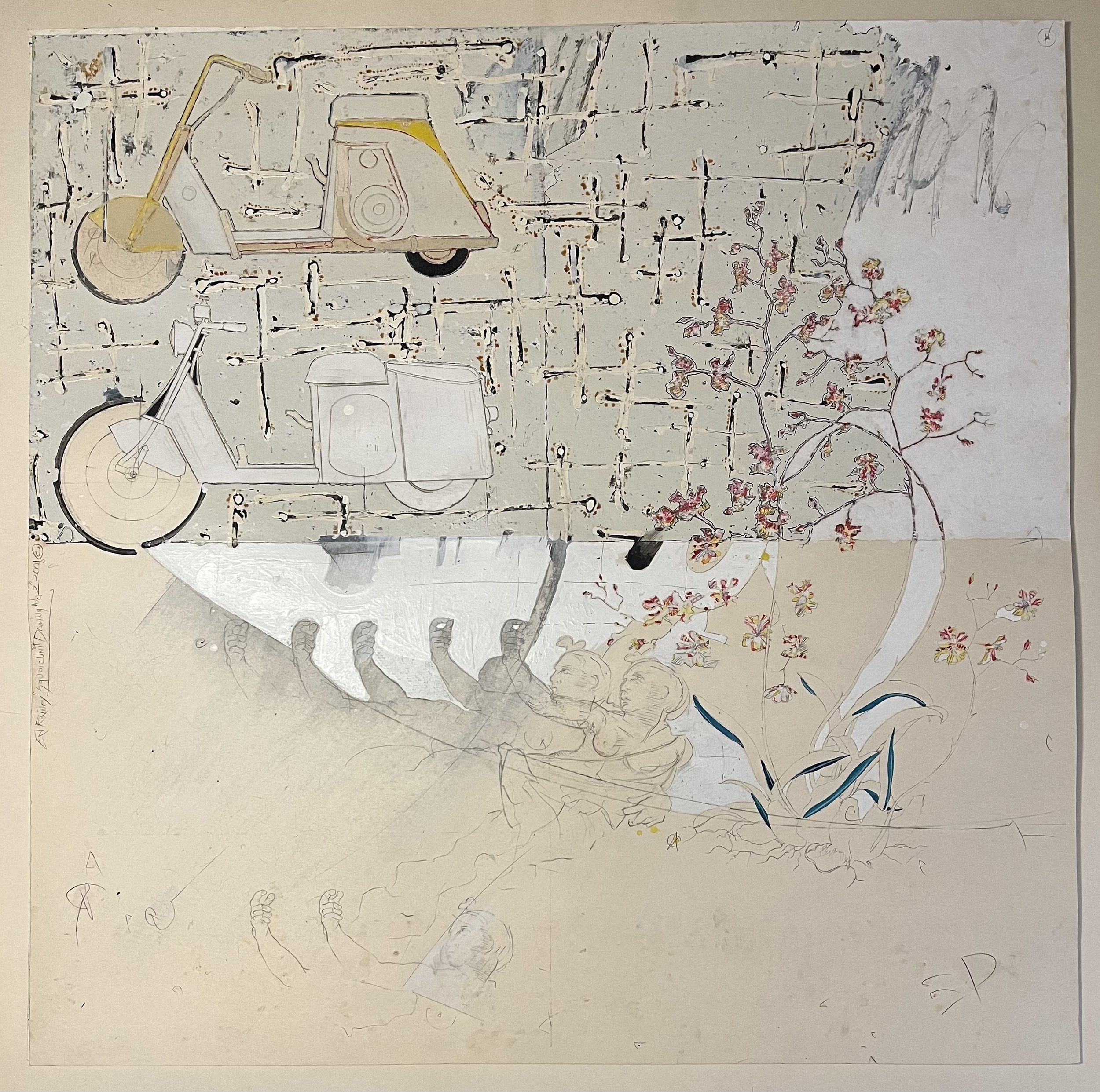 "Square Unit Drawing No. 2," 2001, 
mixed media on paper, 32 x 32 in.				
$3500