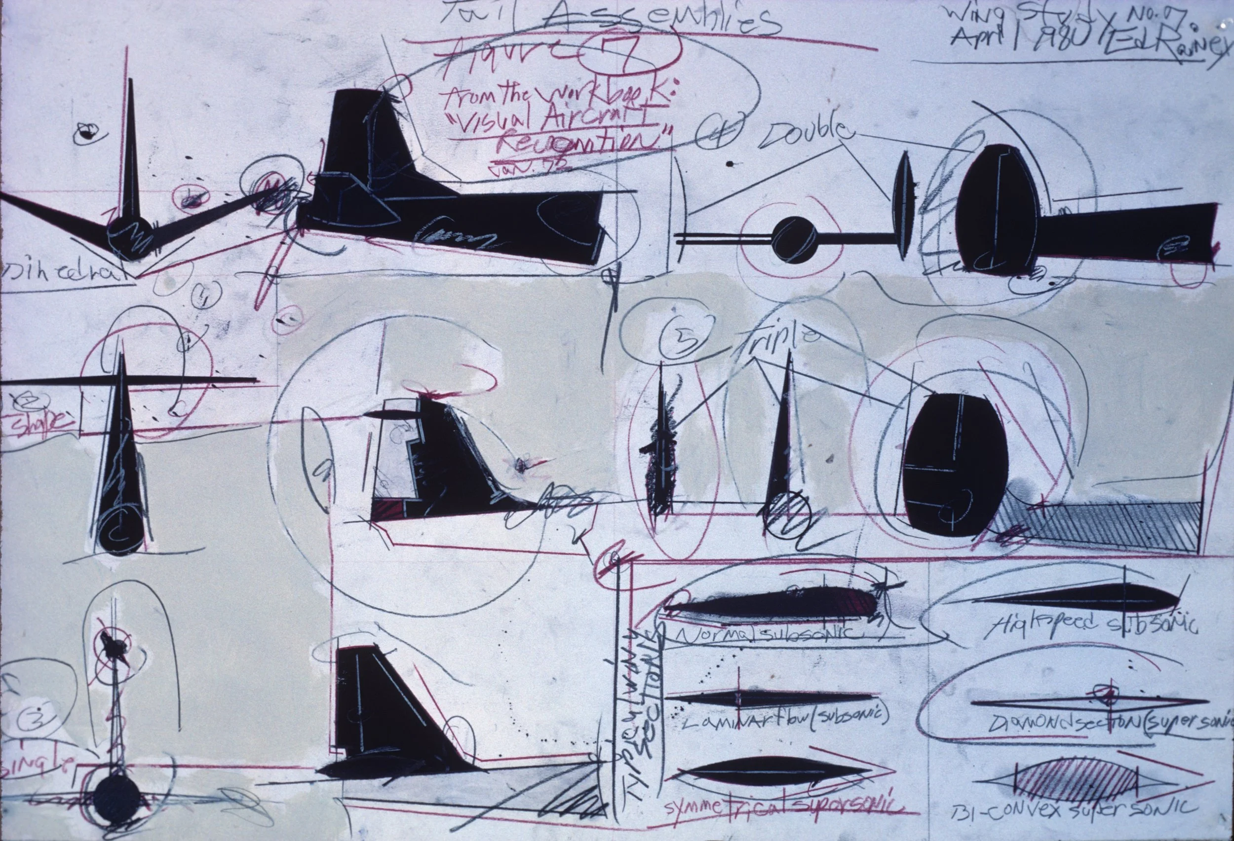 Wing Study No. 7, 1980, oil and pencil on paper, 36 x 24 in.