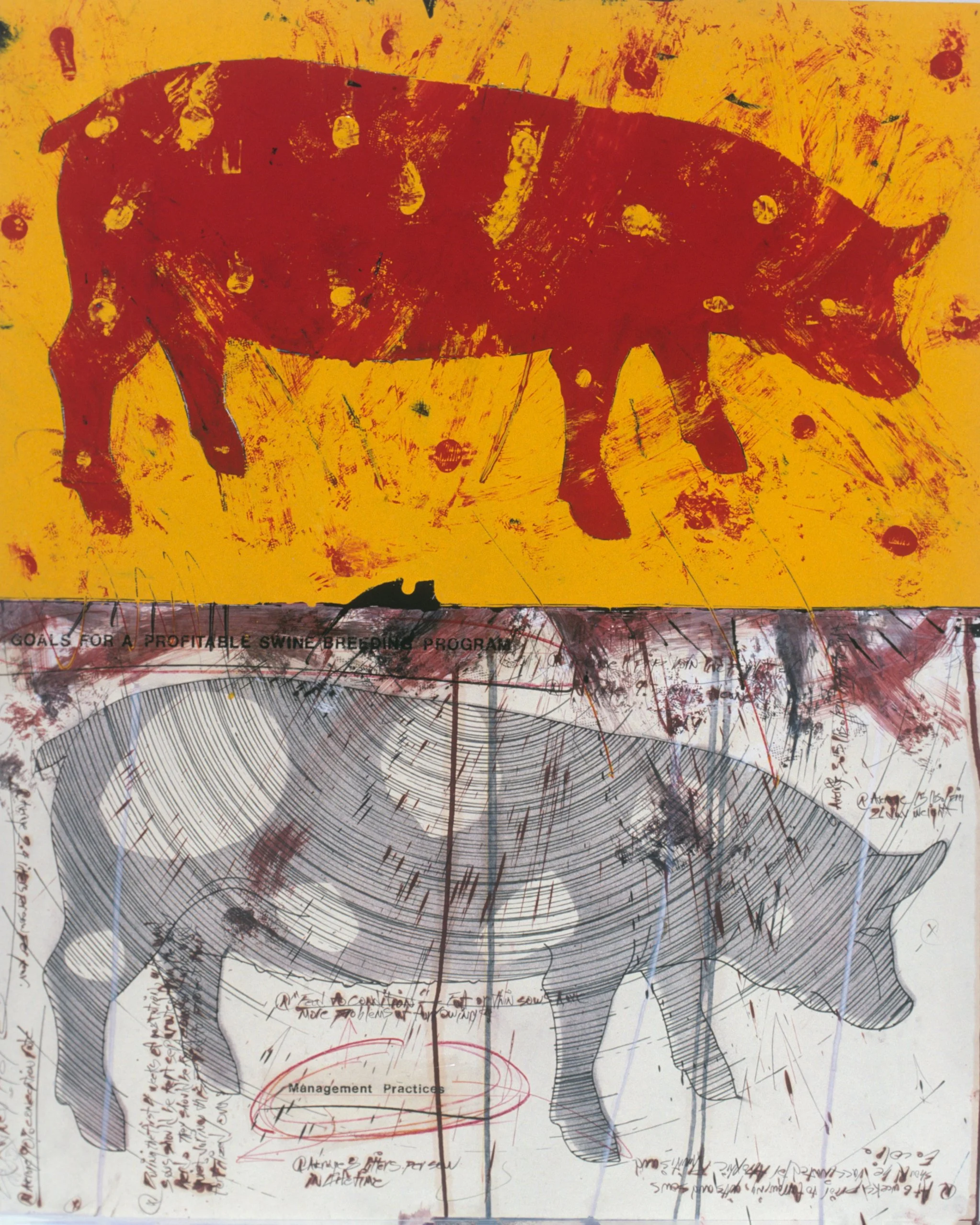 Management Practices, 1987, mixed media on paper, 44 x 54 in.