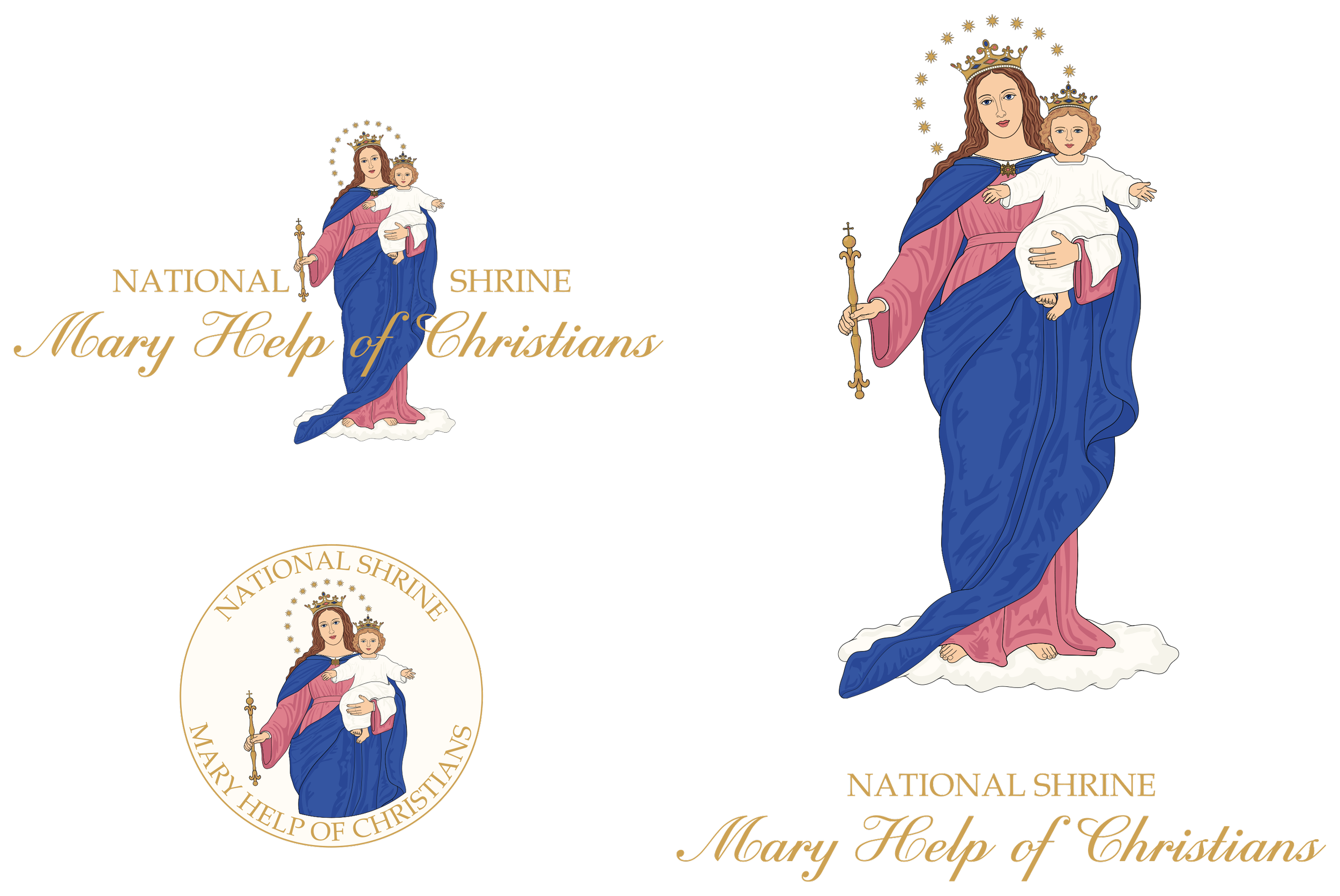 Branding, digital illustration, and logos for the National Shrine of Mary Help of Christians
