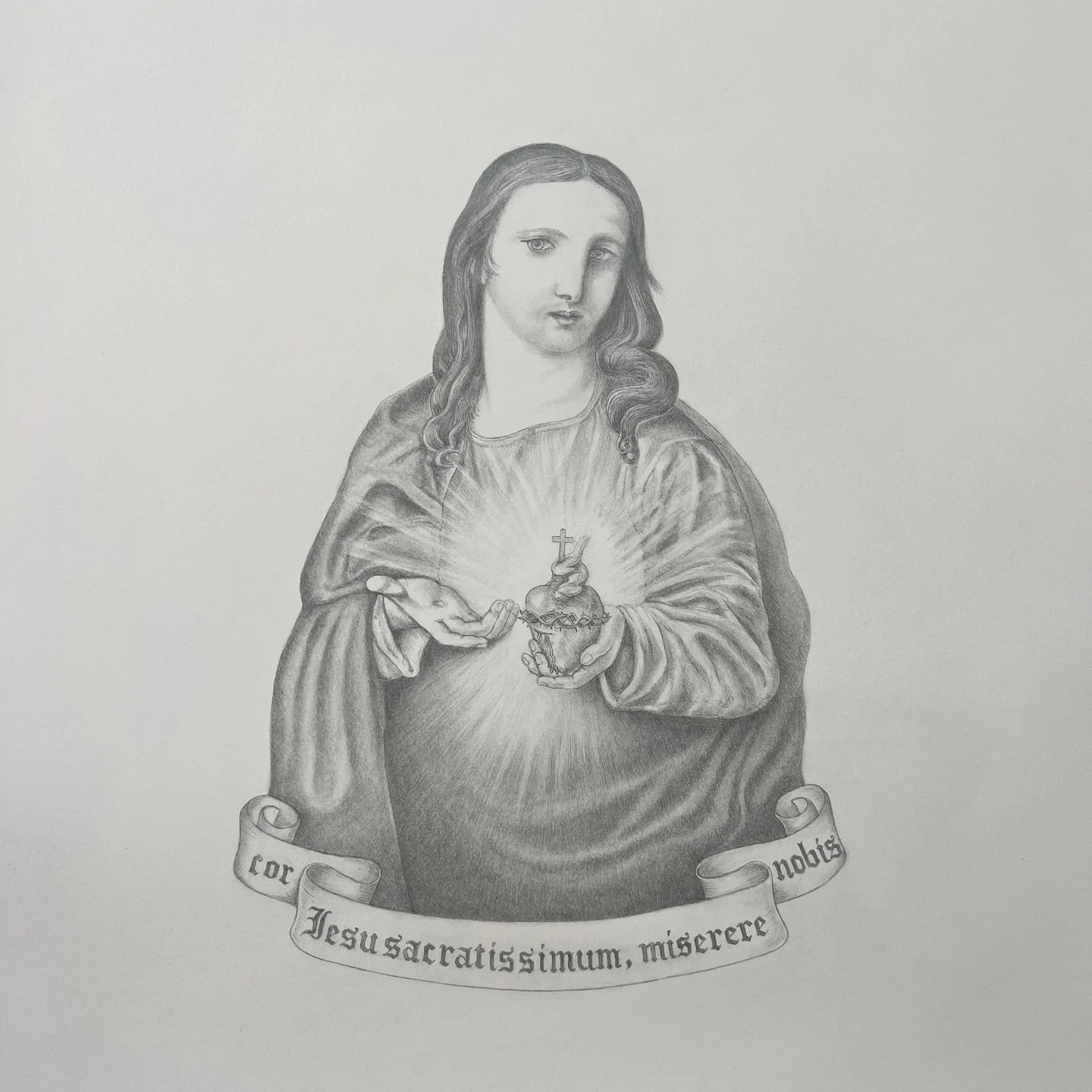 The Sacred Heart of Jesus interpreted from Pompeo Batoni&rsquo;s painting.🫀

&ldquo;Cor Iesu sacratissimum, miserere nobis&rdquo;

Graphite on paper 📝