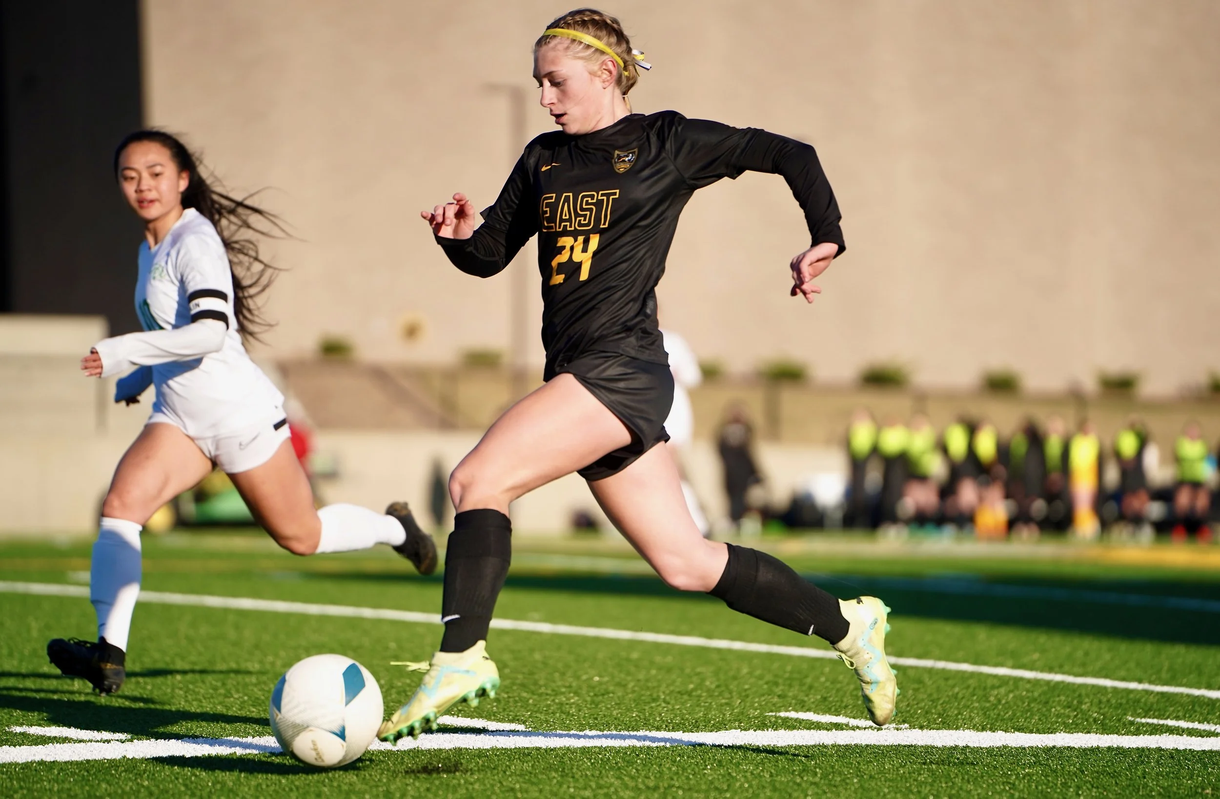 2024 - Against Benson on March 18, junior Camryn Reeson runs the ball down the field. She scored the most goals of the game, which they won 10-0. 