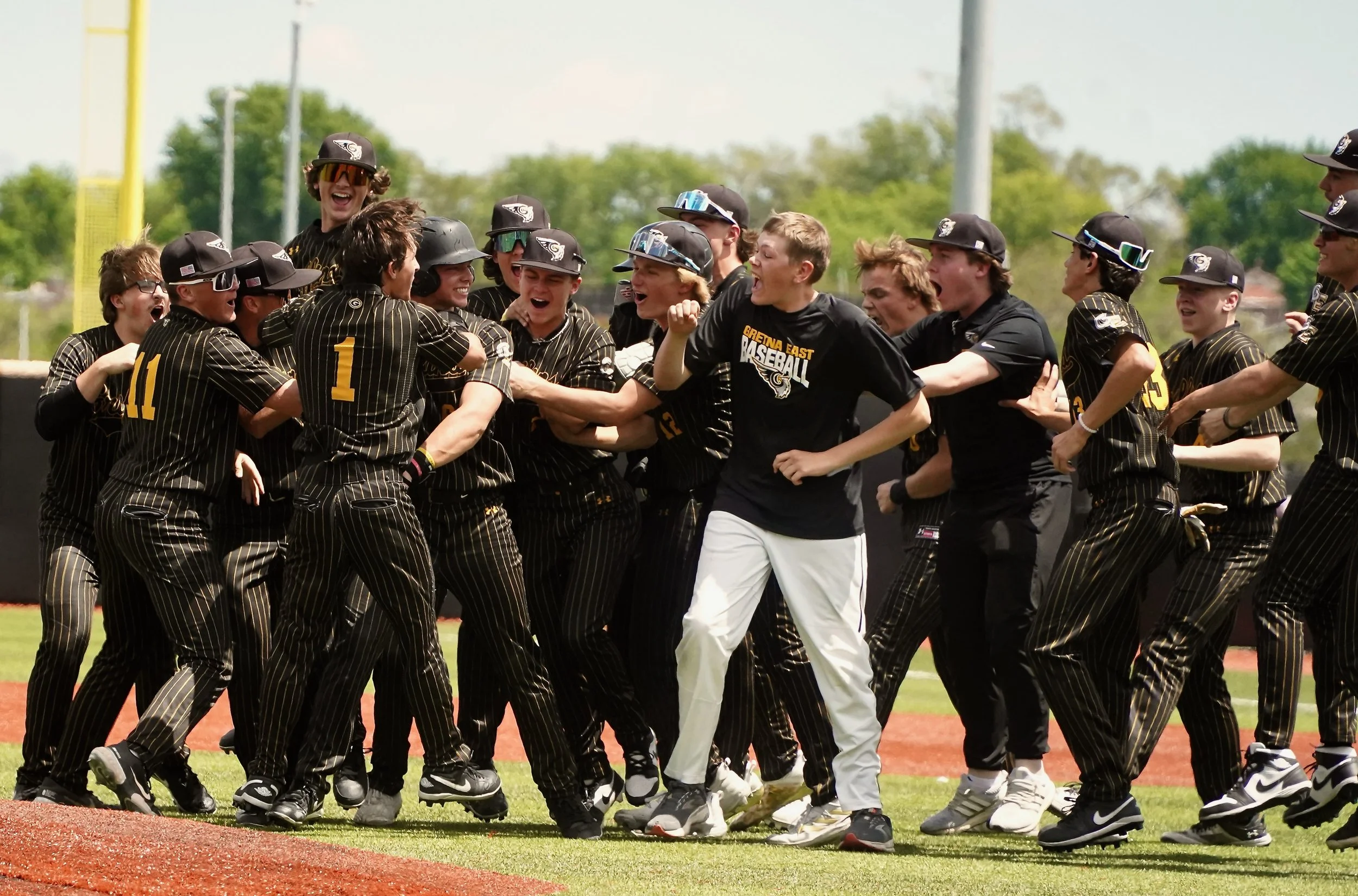 2024 - The Griffin baseball team celebrates their 5-4 win over Plattsmouth in the NSAA Class B State Quarterfinals on May 11. This was the team's state debut, and they were eventually named Class B Runners-up after they fell to the No. 1 Norris Titan