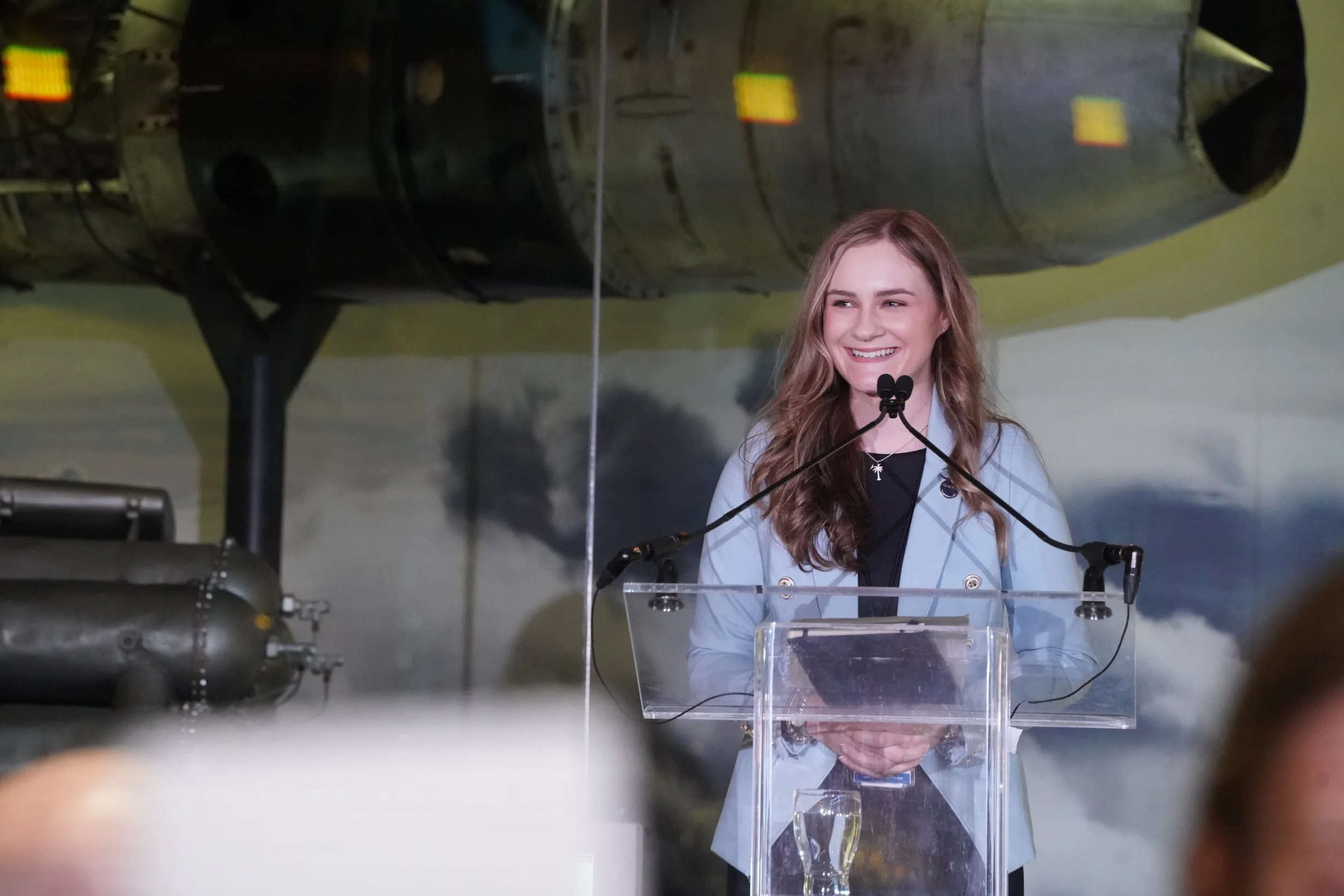 2026 - Introducing keynote speaker, former astronaut and NASA Administrator, Charles Bolden, Camdyn Evans smiles at the crowd's cheers on March 10. Evans was representing South Carolina at the 64th annual United States Senate Youth Program. This week