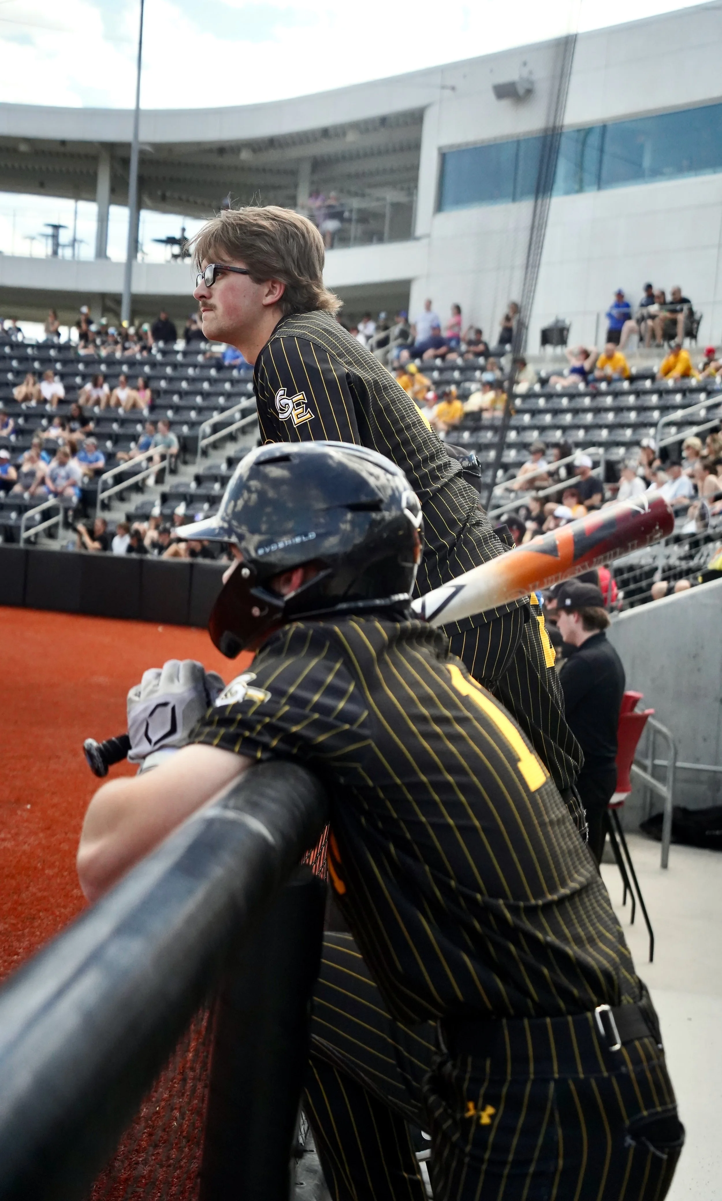 2024 - Senior Trevor Cox and junior Jensen Albers watch the state quarterfinals from the dugout at Tal Anderson Field on May 11. The team beat Plattsmouth 5-4. 
