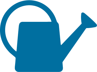 Icon of a blue watering can with a curved handle and a spout.