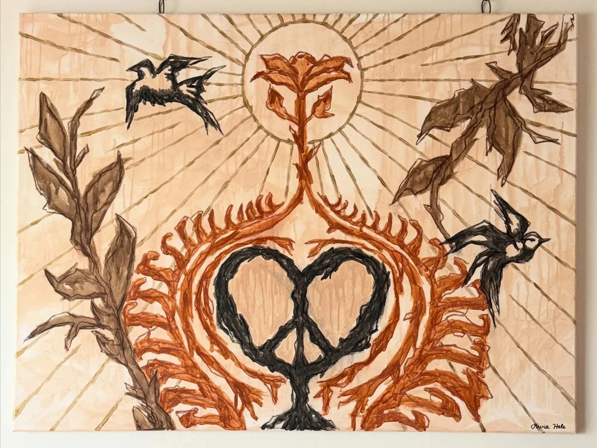 Peace and Love Grow Here | 
2023 | 
Acrylic and soft pastel on canvas | 
36 x 48 in