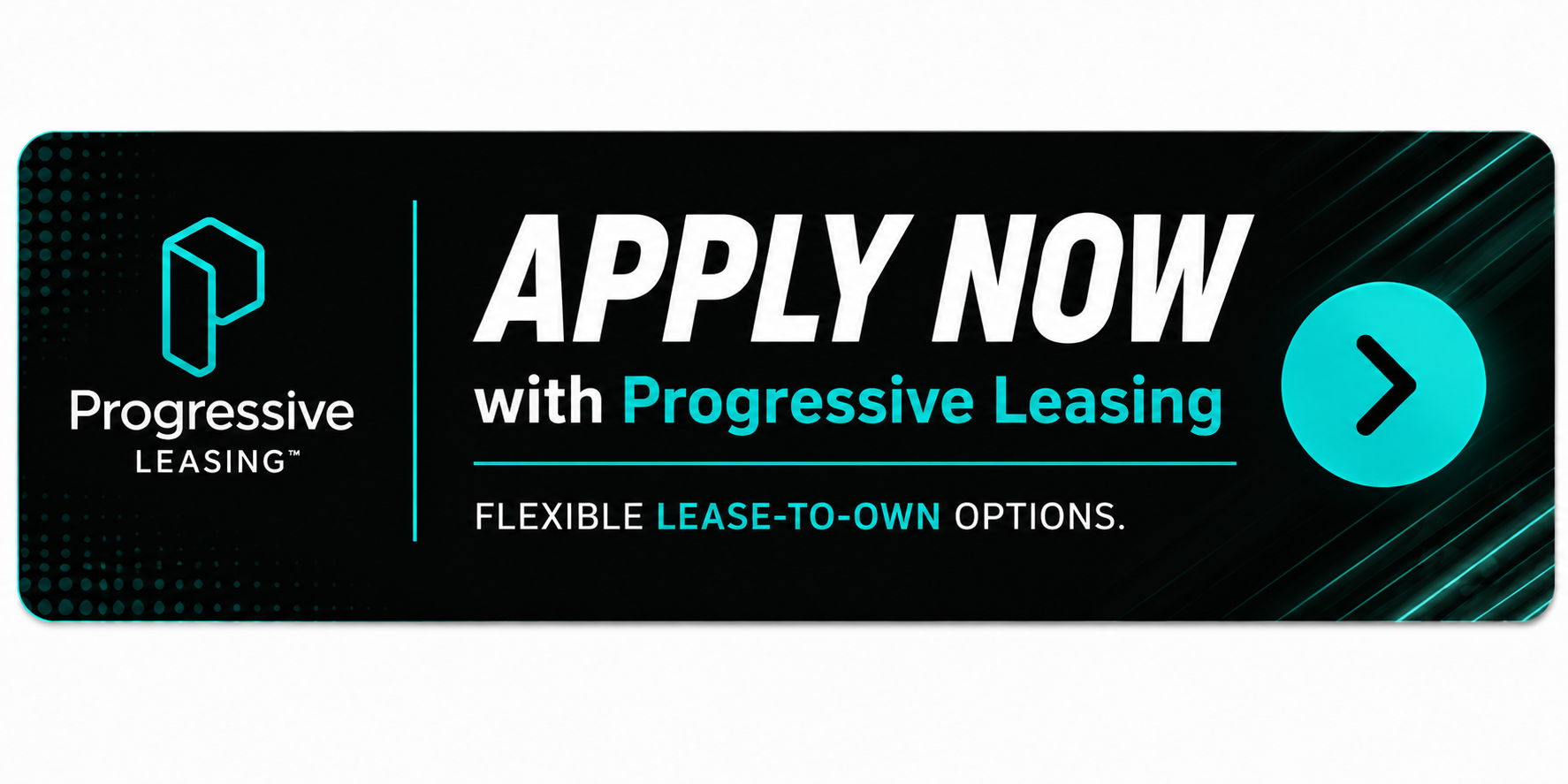 A digital advertisement for Progressive Leasing encouraging viewers to apply now for flexible lease-to-own options, featuring the Progressive Leasing logo and a blue arrow icon.