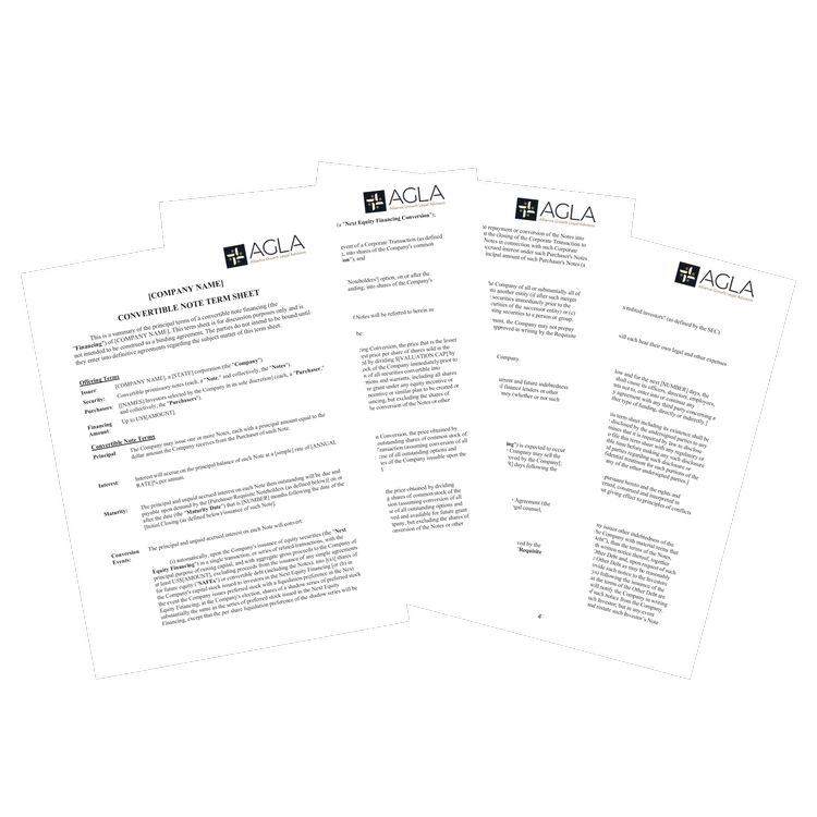 Convertible Note Financing Term Sheet (Seed-Stage Startup)