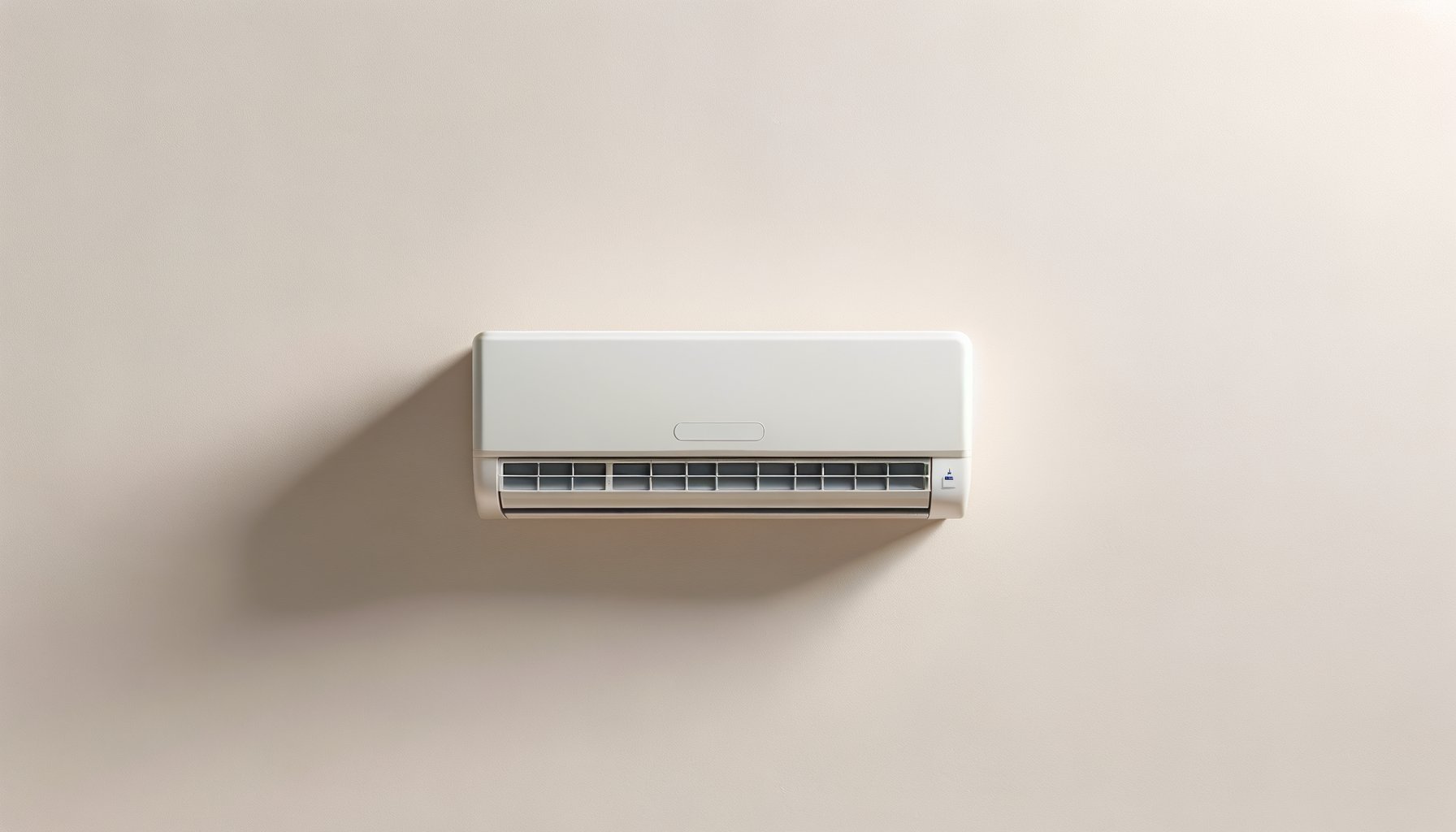 Wall-mounted white air conditioner unit on a plain light-colored wall.