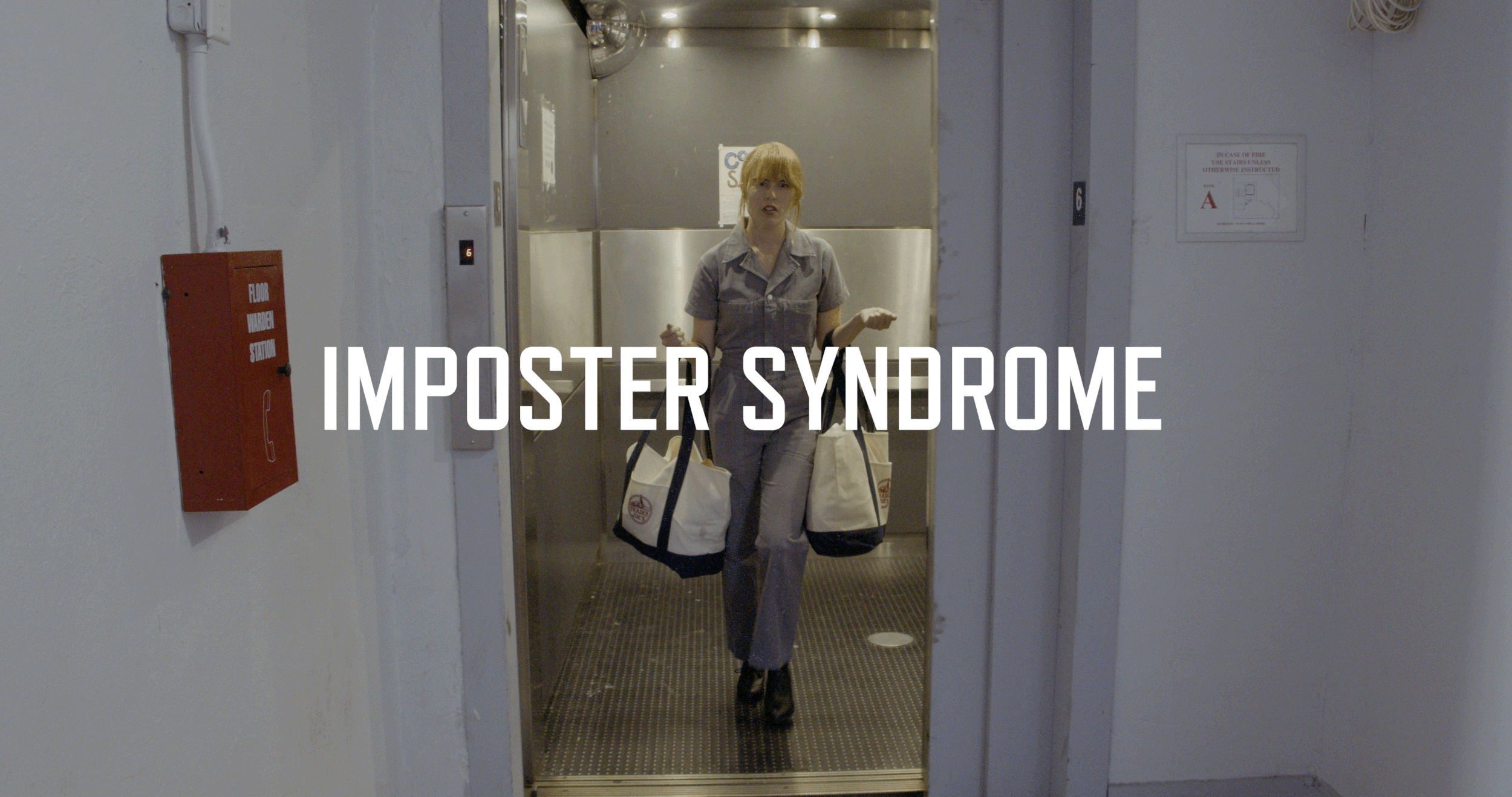 Imposter Syndrome still image - elevator title intro