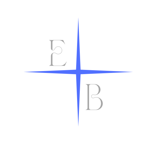 Un diagrama con una cruz azul en el centro y letras 'E' y 'B' en cada cuadrante.