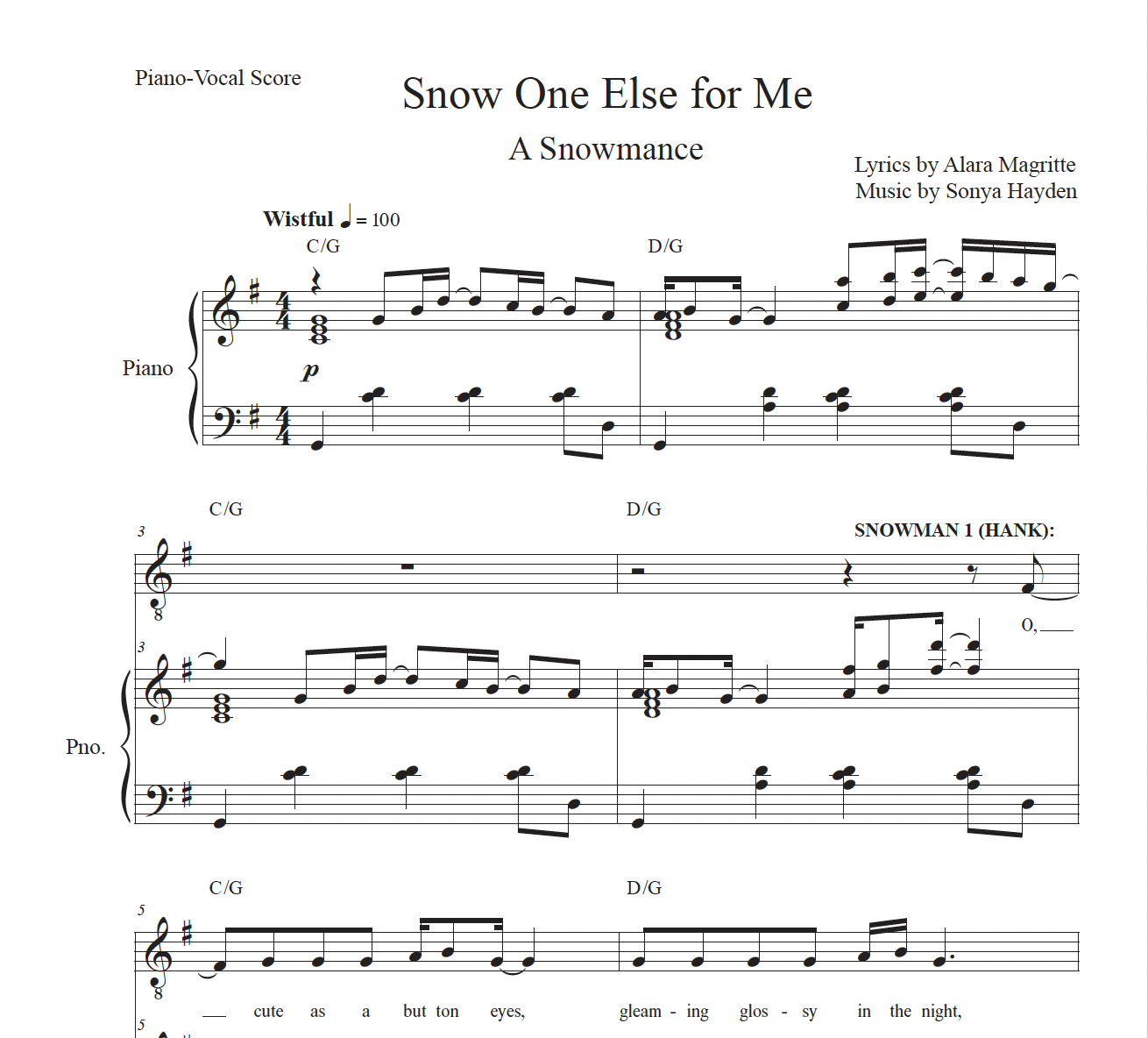 Snow One Else for Me - Duet, Mezzo and Tenor