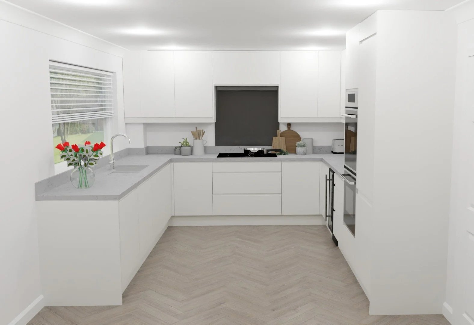 Sleek handless kitchen
This was a kitchen renovation. The couple wanted to have enough storage space for 6 people as well as a dining table. Despite the small area, I made it work perfectly for their needs. High wall units to avoid dust collection, a