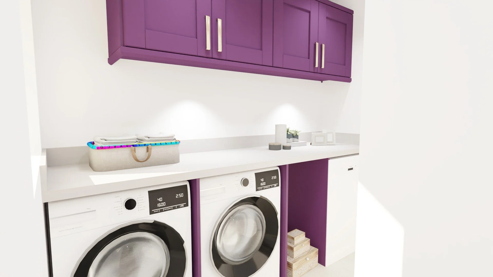 Open unit to fit storage or chair for comfort whilst doing laundry