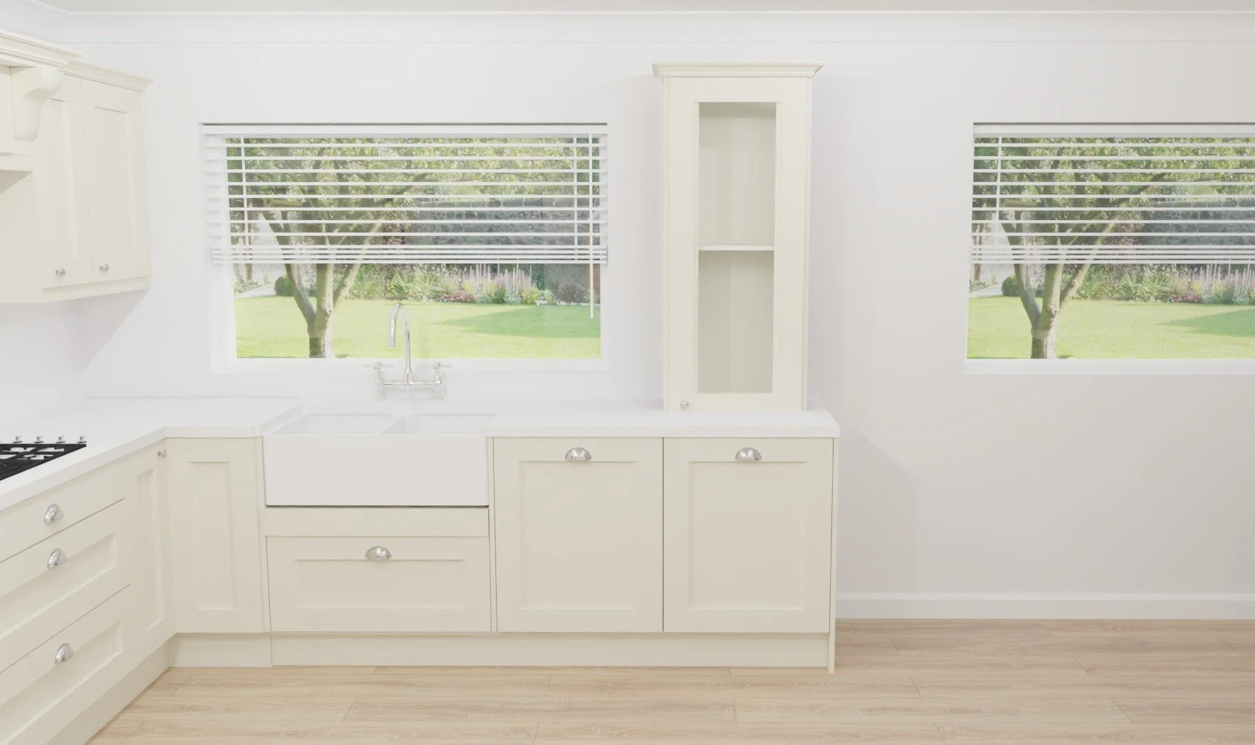 Belfast sink and glass unit (as requested) With an integrated washing machine and dryer.