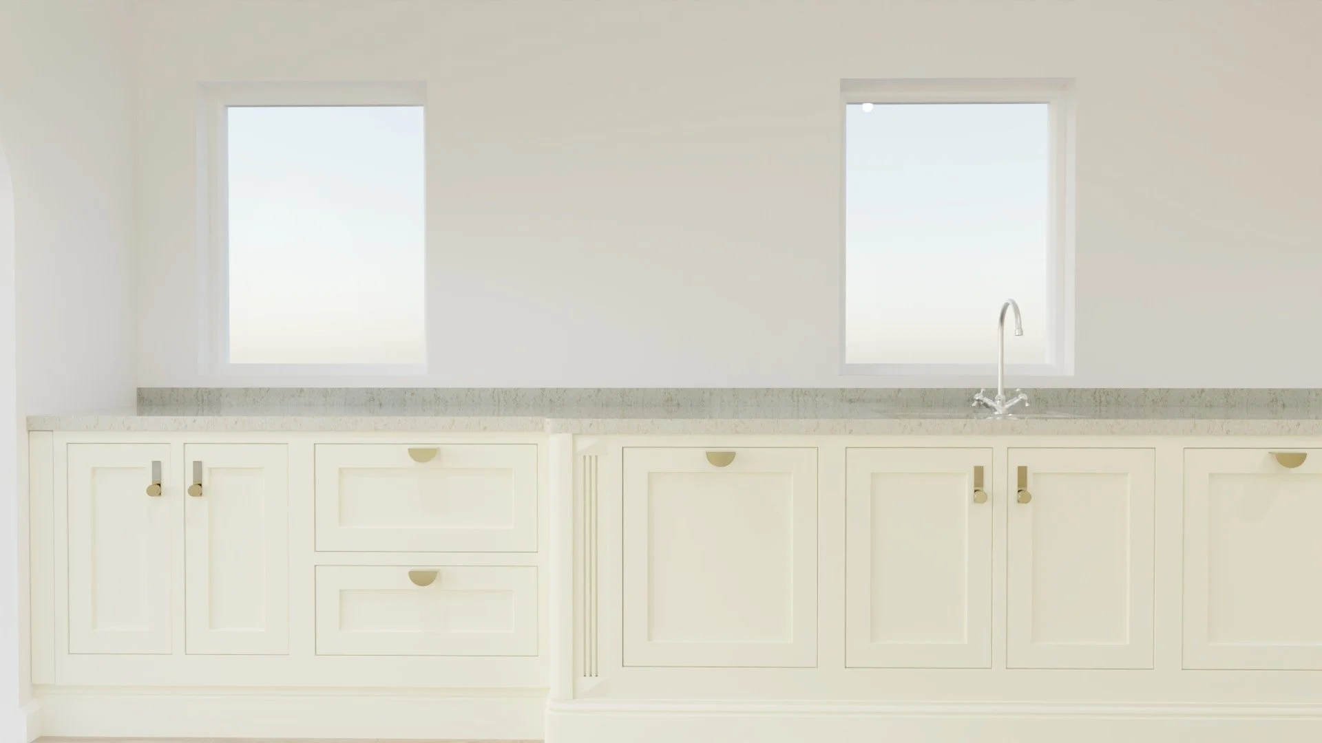 A traditional Georgian kitchen, mixing brushed brass handles in cup and knobs. This project was one of our most expensive. The client wanted 12mm quartz and hand carved units. Wanted all their applainces to be integrated and out of sight to maintain 