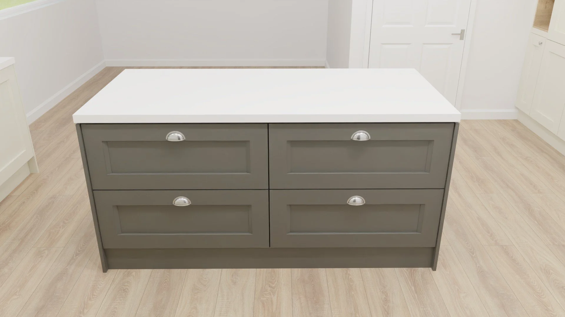 They wanted to mix a bit of colour, adding a small island in fern green. This included T&C carvings. I decided to make these pan drawers ofr easy access, as it is infront of the hob.