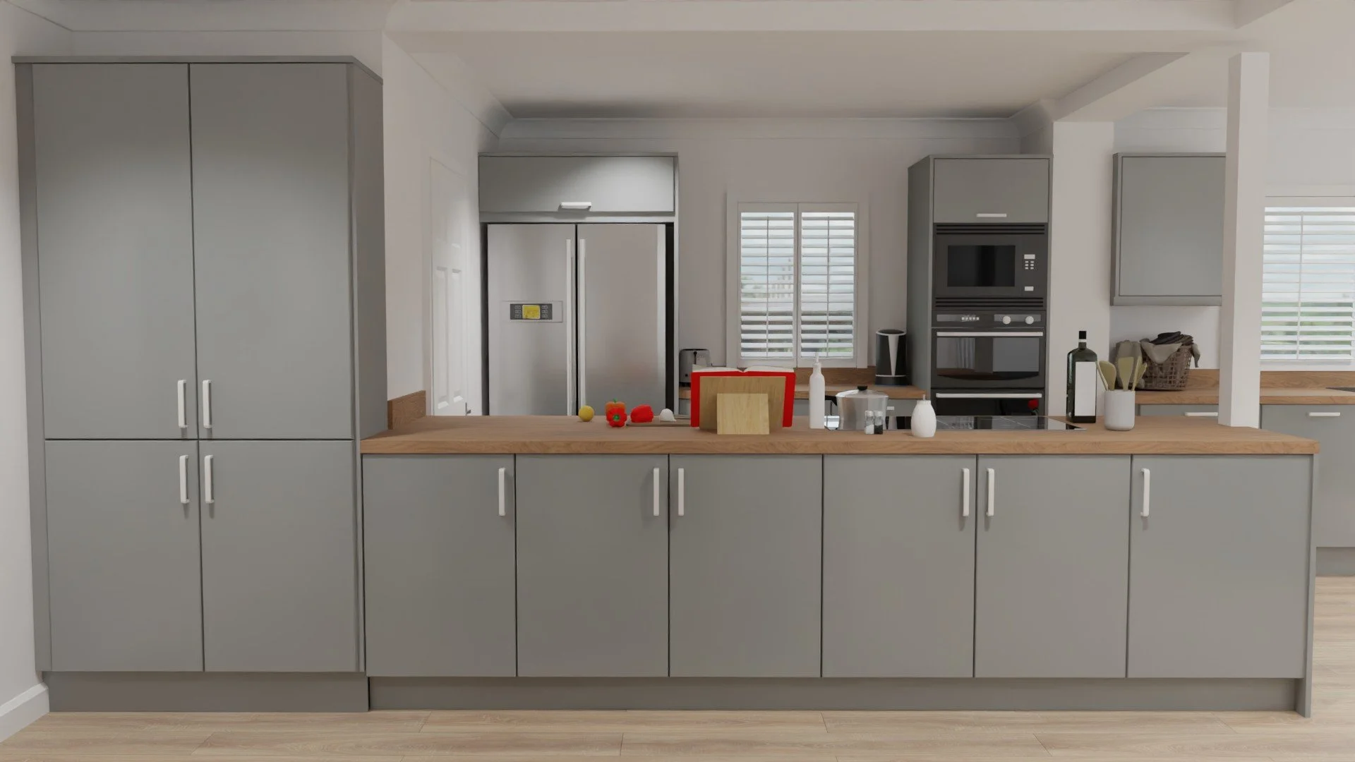 Hob run - These units are wall units on legs, allowing the client to have extra storage space as well as more worktop. Worked perfectly for the worktop, not requiring it to be cut down.