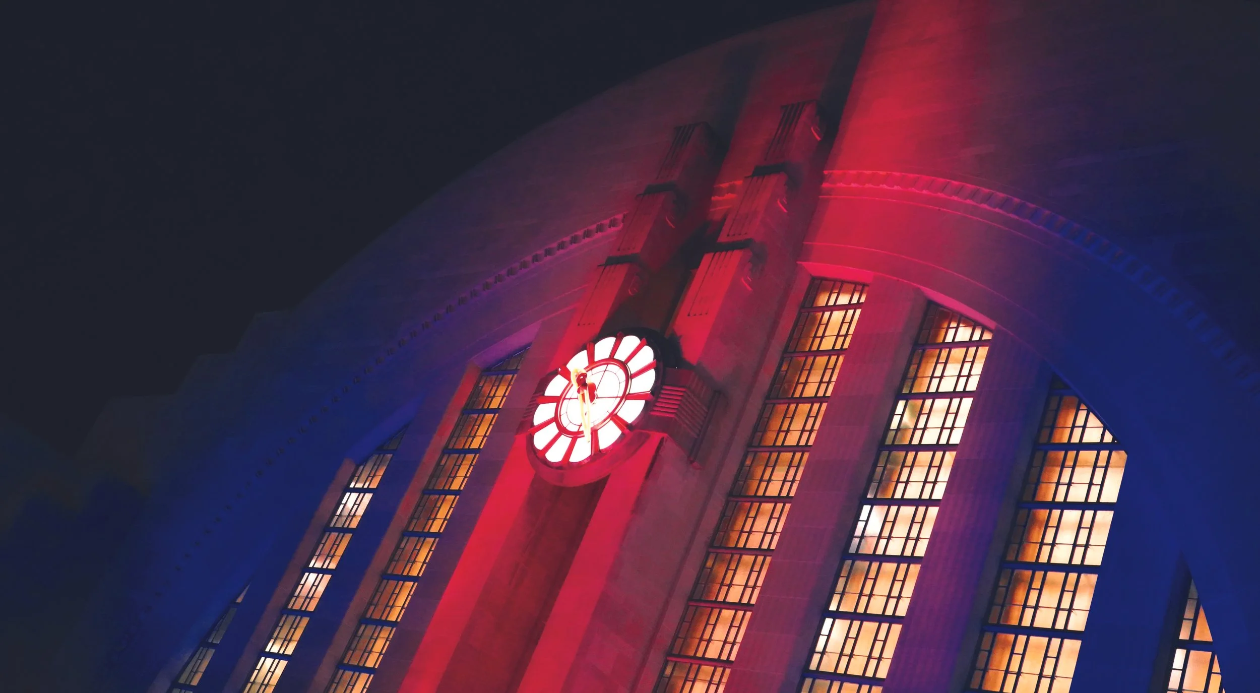 Union Terminal, Night. Red & Blue Light