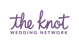 Logo for The Knot Wedding Network with purple cursive and block text