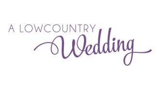 Text that reads 'A Lowcountry Wedding' in purple font with a black background.