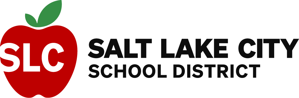 Logo of Salt Lake City School District with a red apple and green leaf, and the text 'SLC Salt Lake City School District'.