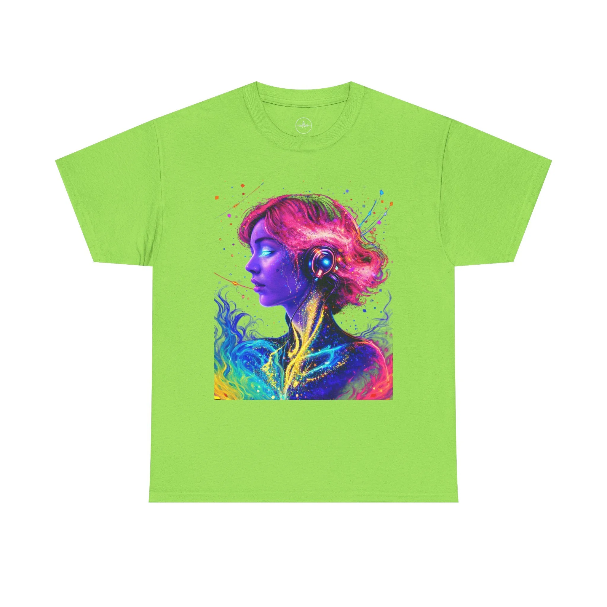 Abstract Colorful Portrait T-Shirt — Vibrant Neon Woman Art Tee
