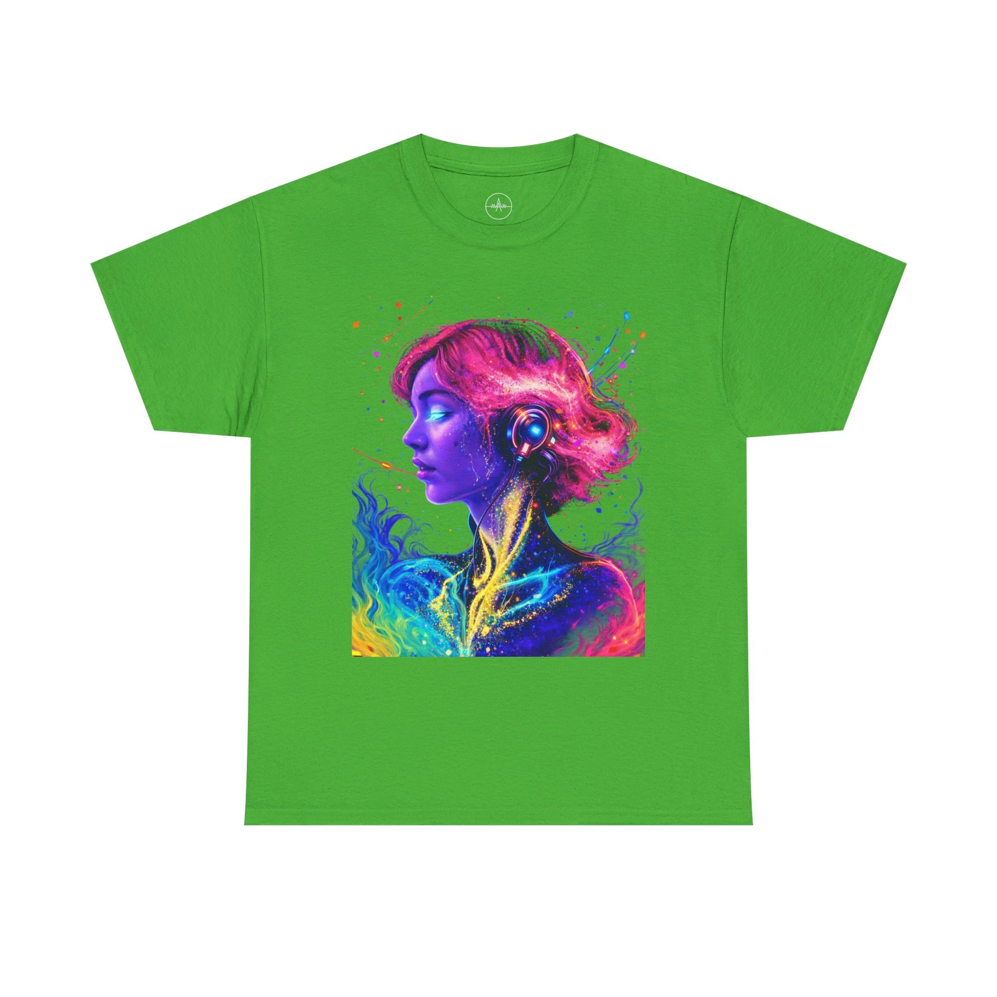 Abstract Colorful Portrait T-Shirt — Vibrant Neon Woman Art Tee