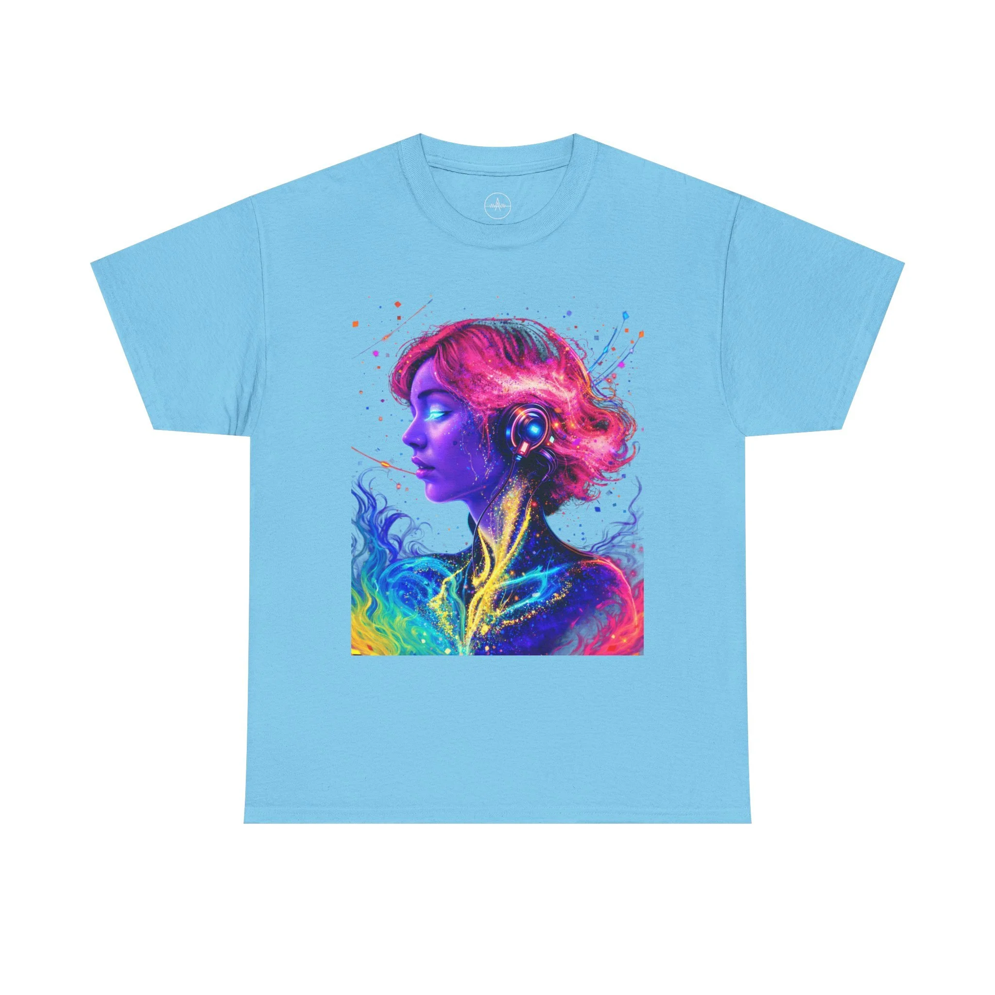 Abstract Colorful Portrait T-Shirt — Vibrant Neon Woman Art Tee