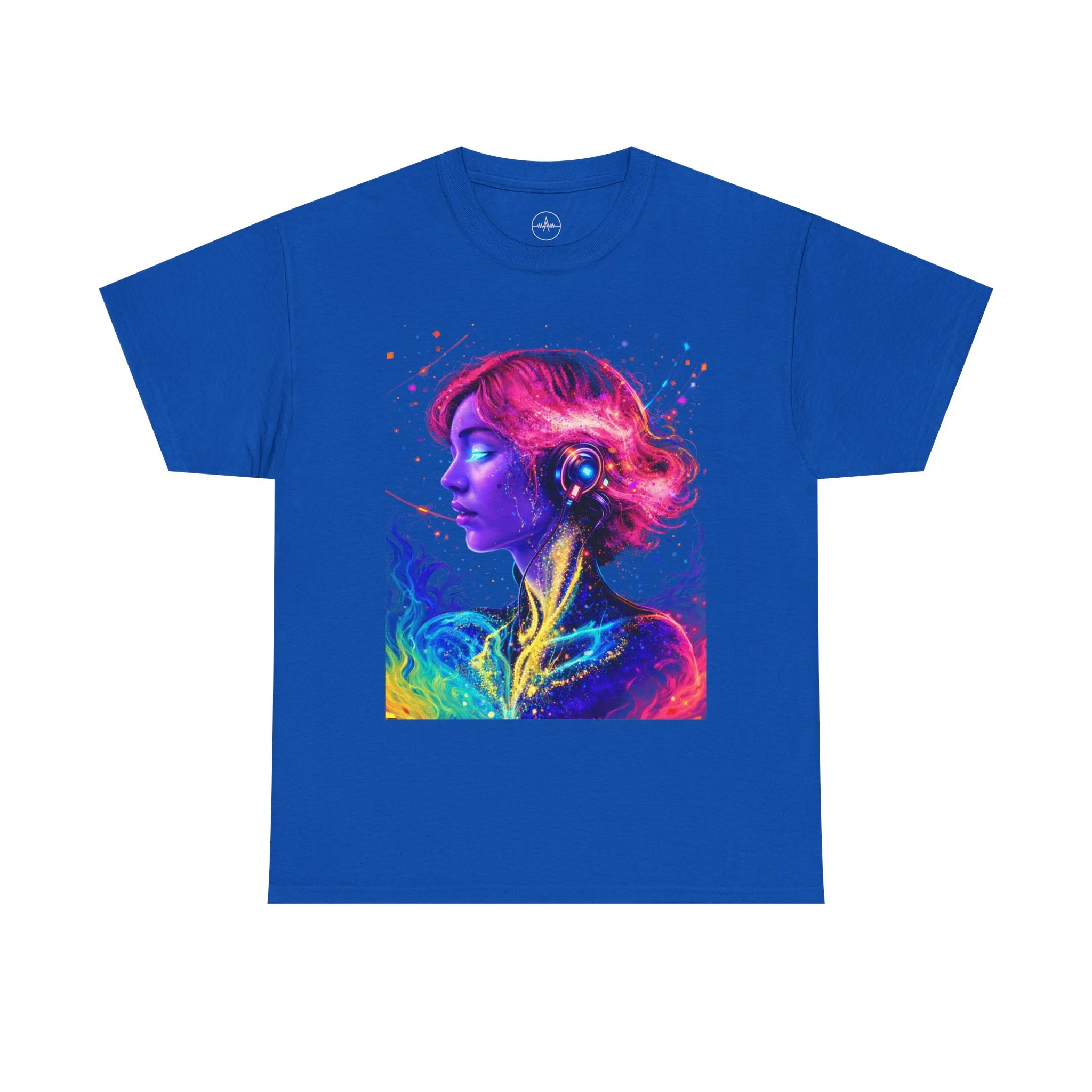 Abstract Colorful Portrait T-Shirt — Vibrant Neon Woman Art Tee