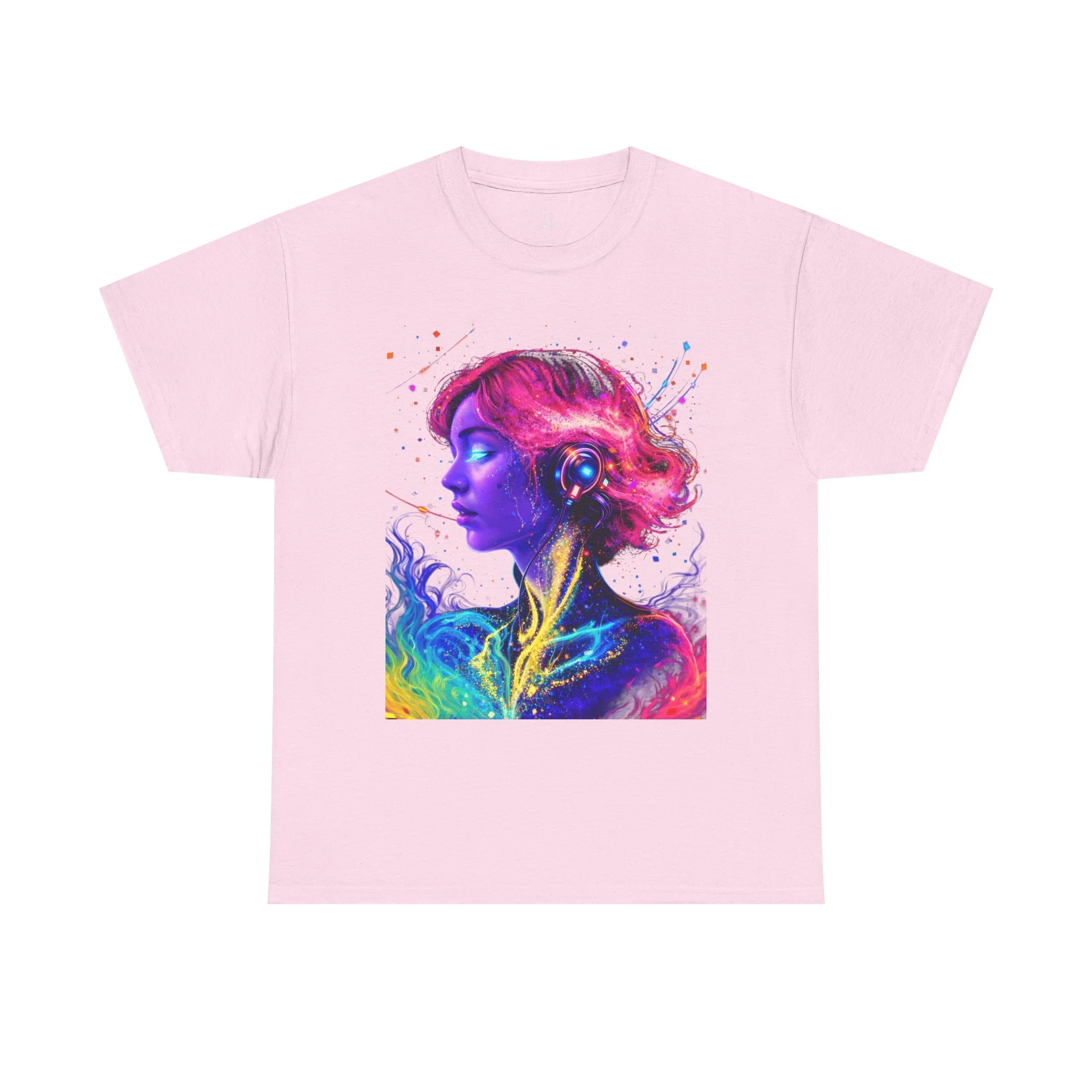 Abstract Colorful Portrait T-Shirt — Vibrant Neon Woman Art Tee