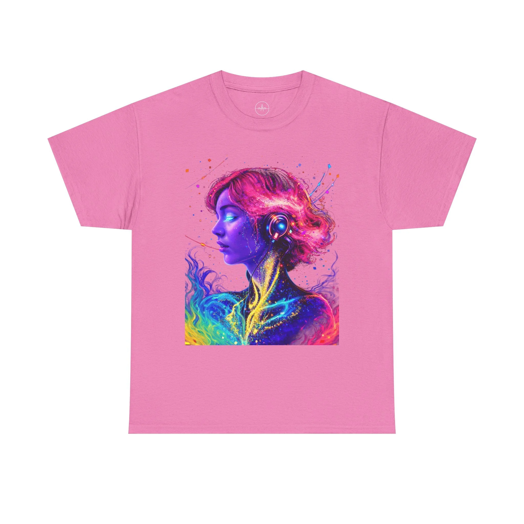 Abstract Colorful Portrait T-Shirt — Vibrant Neon Woman Art Tee