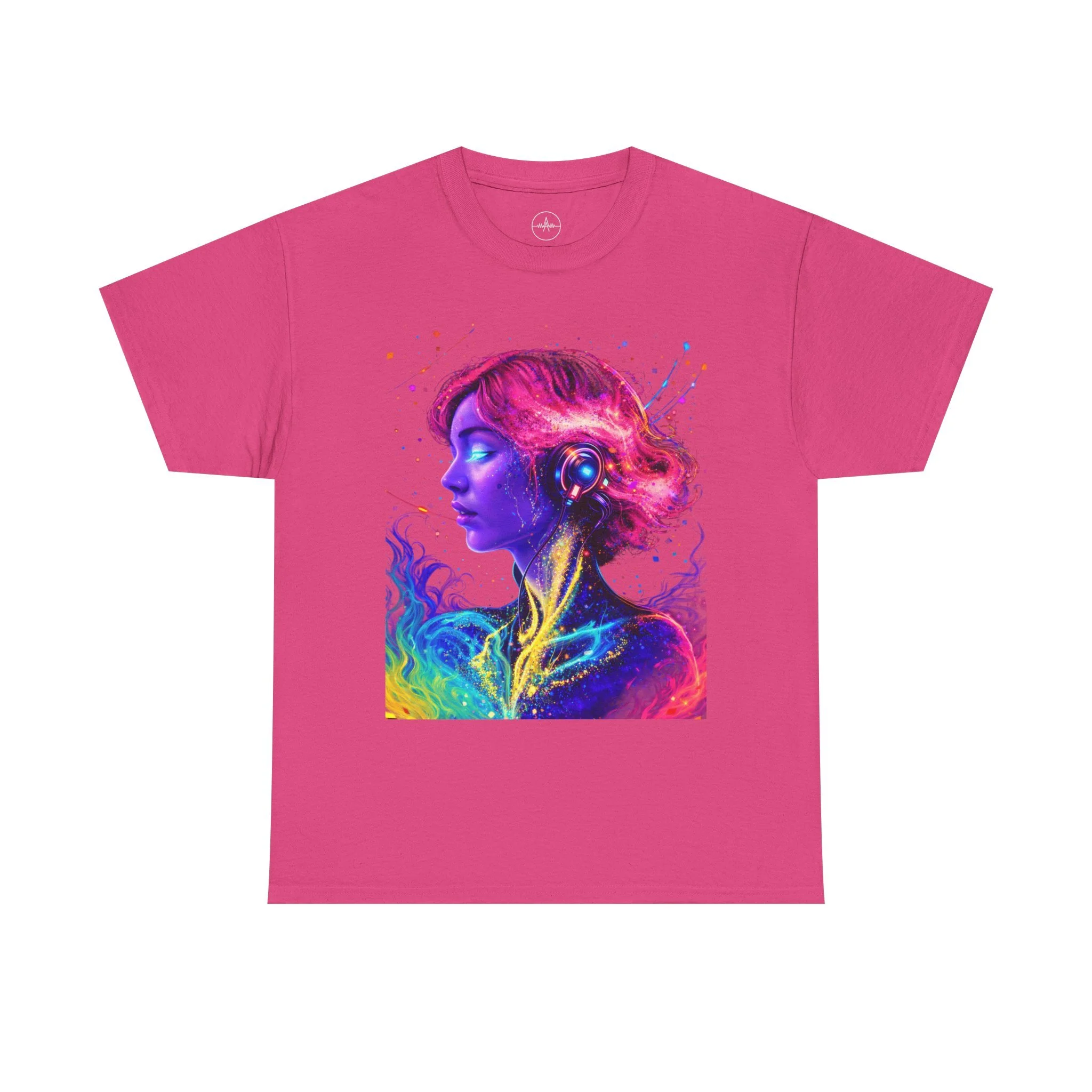 Abstract Colorful Portrait T-Shirt — Vibrant Neon Woman Art Tee