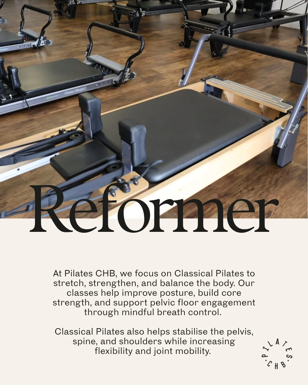 Curious about the Reformer? 
We've got 9 reformer machines set up in our studio so there's room for focused, hands-on coaching. We run classes for everyone, with private induction sessions for newcomers and regular Reformer classes for those who want