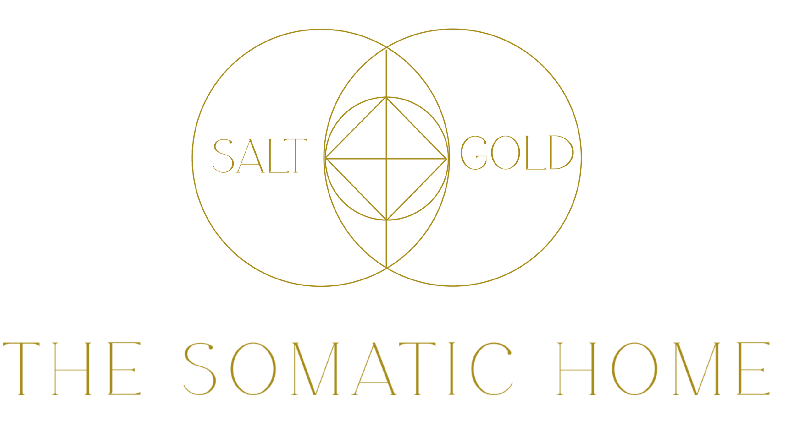 Logo with gold geometric circles and lines on black background, words 'Salt' and 'Gold' inside circles, and 'The Somatic Home' in gold text below.