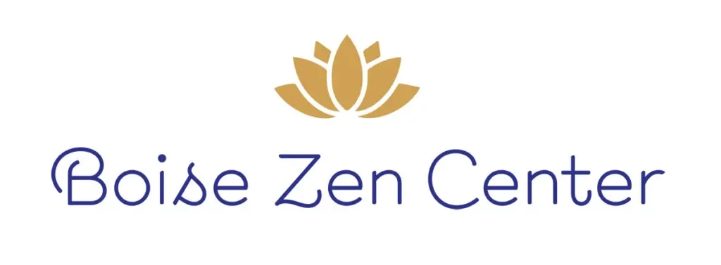 Logo of Boise Zen Center featuring a gold lotus flower above the text 'Boise Zen Center' in blue.