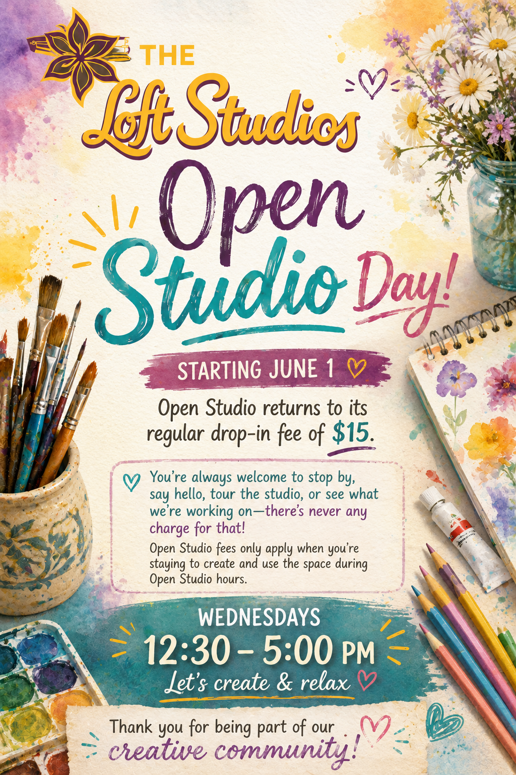 Open Studio -  Wednesdays - 12:30 to 5:00pm