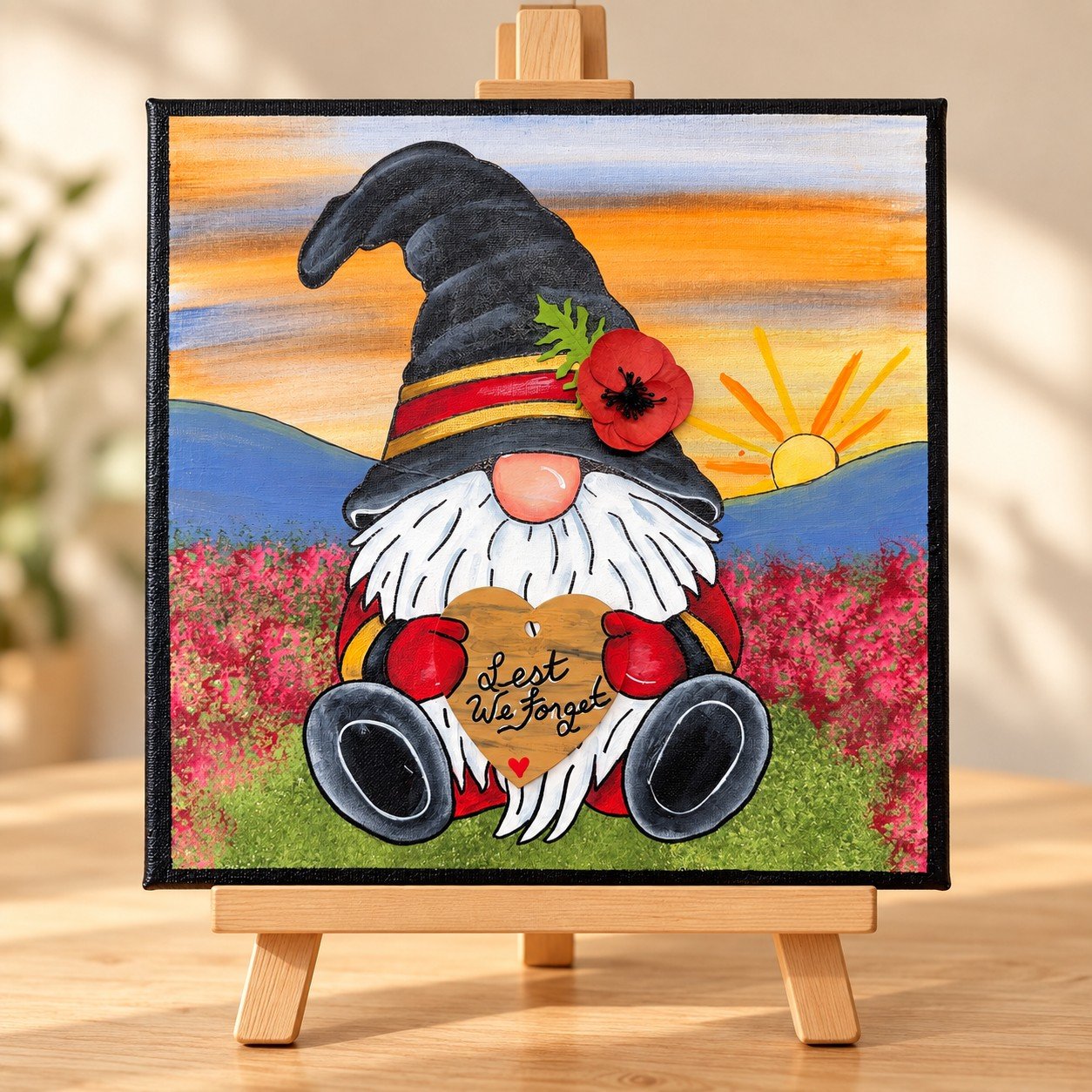 Handmade Poppy Gnome Painting on Easel.jpg