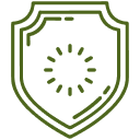 Green shield with a circle of dots at the top center