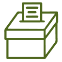 Green line drawing of a copier or printer with paper loaded