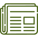 Icon of a folded newspaper with lines of text and a small photo