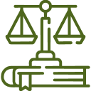 Legal scales balanced on a closed book
