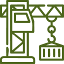 Construction crane lifting a cargo container