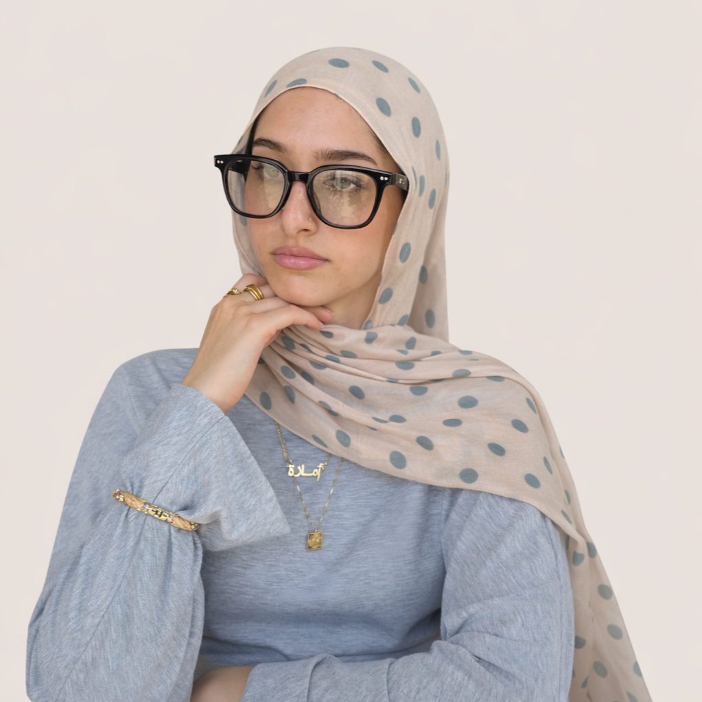 Beige/Blue Polka Dot Hijab