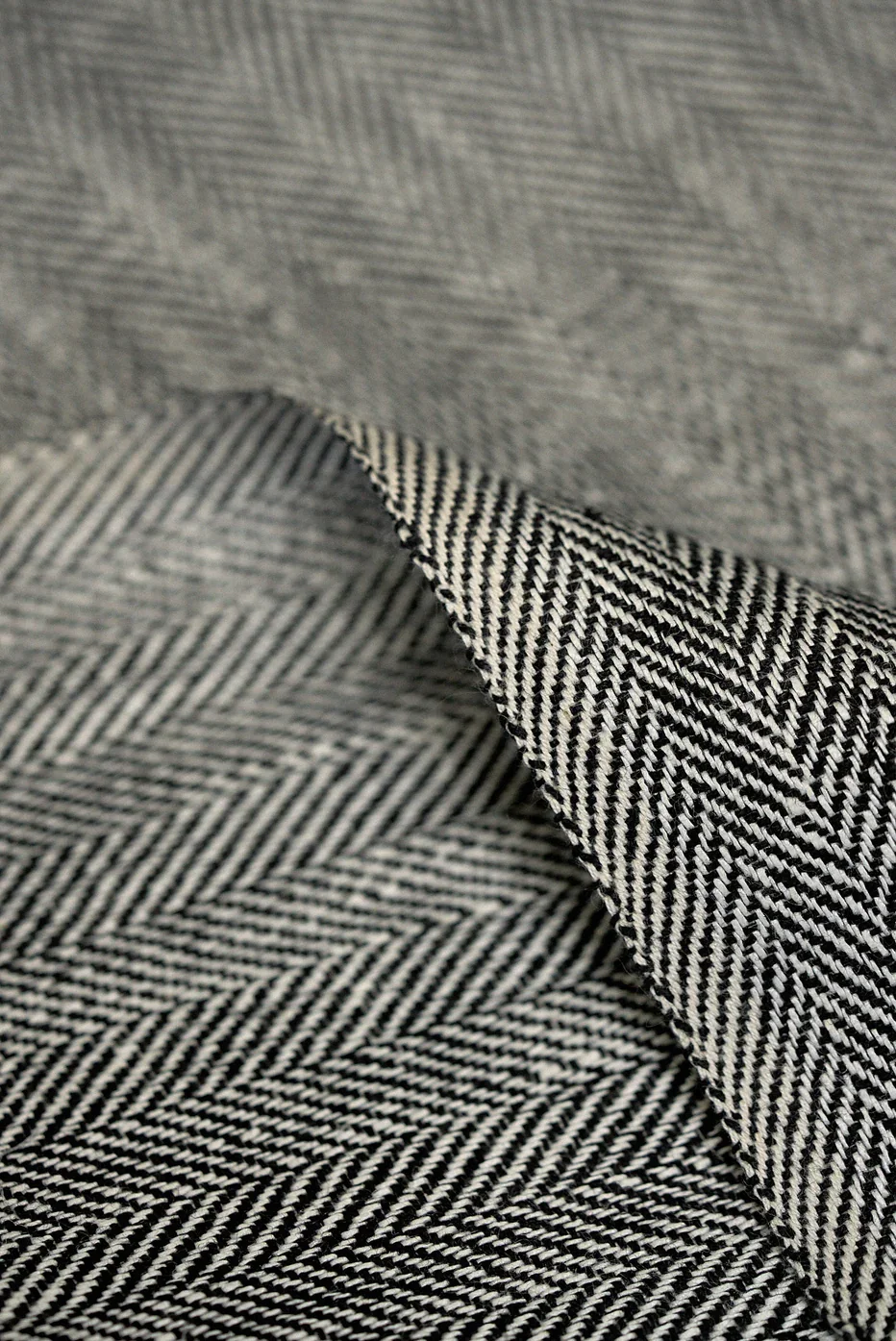 Charcoal Herringbone 100% Linen Fabric - Mid Weight (5.5 oz)