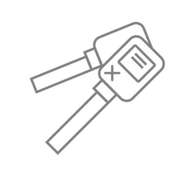 A drawing of a handheld digital multimeter with test leads attached.
