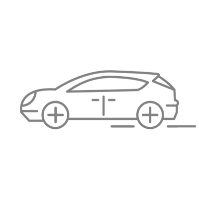 Side view of a simple line drawing of a car.