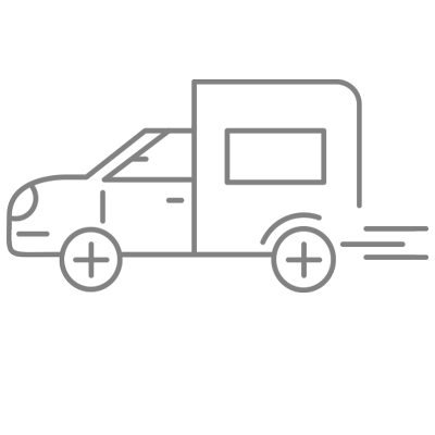 Line drawing of a truck with a car attached, moving fast.